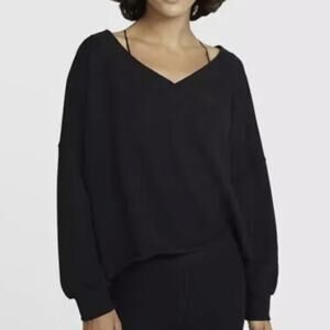 Nike Dri-Fit Yoga Luxe Fleece Black Off the Shoulder Oversized Sweater Size XS